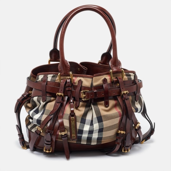 Burberry Handbags - BURBERRY Brown/Beige House Check Fabric and Leather Tote